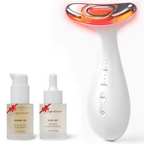 3-in-1 for Aurora Red Light for Face & Neck Beauty Massager, with Suction, Vibration, Heat, 3 Light Therapies for Skin Glow, Face Lift, Neck Firm, White