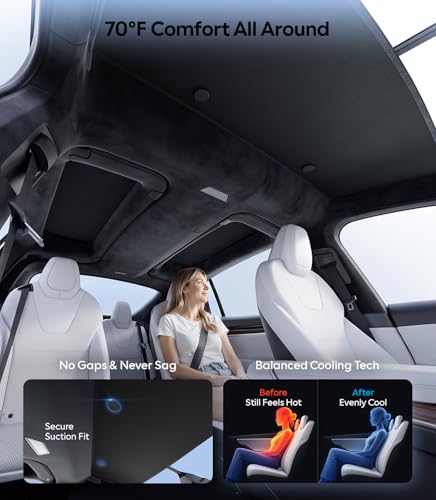 Image of Wigoo Upgrade Tesla Model X Sunshade Roof [Never Sag, Nano Ice-Crystal Coatings] 3-Gen Heat Insulation Glass Roof Sun Shade, Accessories for Tesla Model X 2020~2025, Black