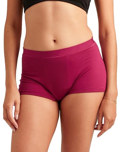 Image of saalt Comfort Modal Boyshort Period Underwear - Heavy Absorbency - Comfortable, Thin, and Keeps You Dry from All Leaks (Large, Rich Ruby)