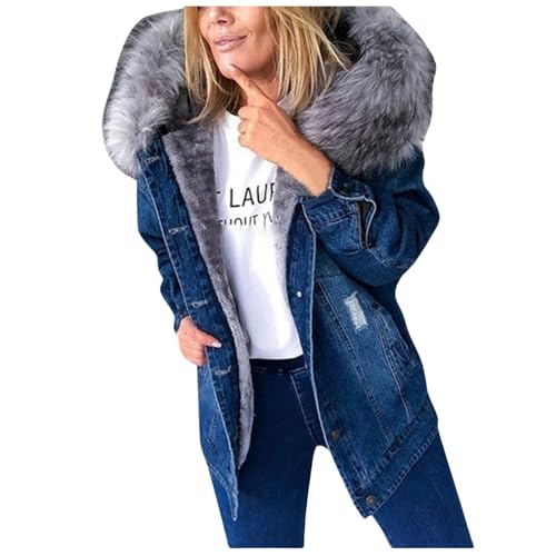 Veste polaire femme extra épaisse au col denim vieilli haute densité