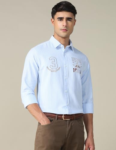 Image of U.S. Polo ASSN. Striped Regular Fit Shirt for Men - 100% Cotton, Breathable & Comfortable, Full Sleeves Casual Shirt for Men