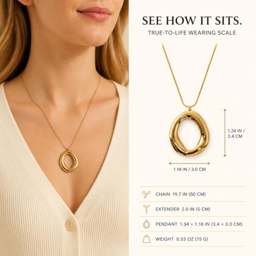 18K Gold Plated Irregular Pendant Chunky Statement Necklace for Women - Image 5