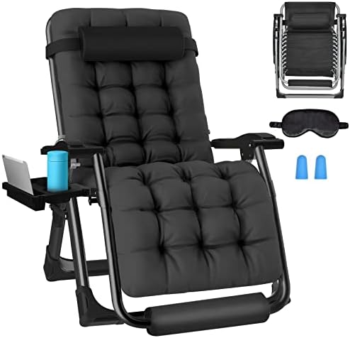 Slendor Oversized Zero Gravity Chair 29In,Gravity Recliner Chair for Indoor Outdoor,XL Padded Patio Lounge Chair with Headrest, Upgrade Aluminum Alloy Lock, Cup Holder,Support 500lbs,Black