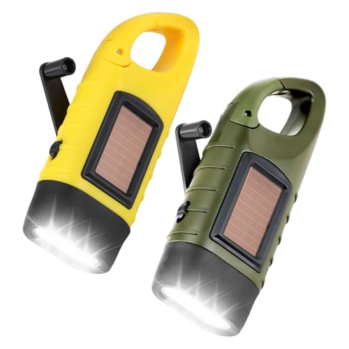 2Pack Wind Up Torch LED Camping Flashlight with Solar Power and Hand Crank