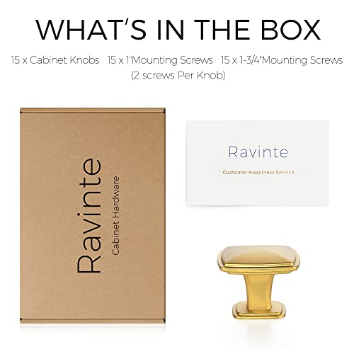 Image of Ravinte 15 Pack Gold Kitchen Cabinet Square Knob Single Hole Cabinet Hardware for Dresser Drawer Cabinet Pulls Drawer Knobs Cabinet Knobs Contemporary Antique Rustic