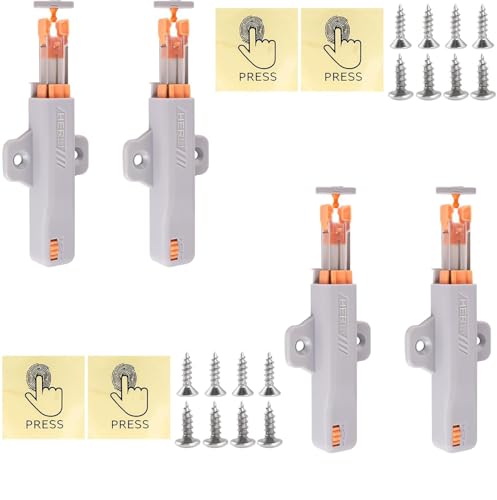 Hainue 4 Pack Push to Open Door Catches,Push to Open Door Latch,Cupboard Grey Touch Open Latch,Self Closing Push Latch Applicable to Kitchen,Bedroom,Bathroom,Car