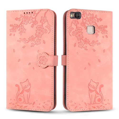 Vaitasy Custodia per Huawei P9 Lite, Anti Graffio Pelle PU Cover con Magnetico Folio Protettiva Custodia per P9 Lite - Gatto Rosa