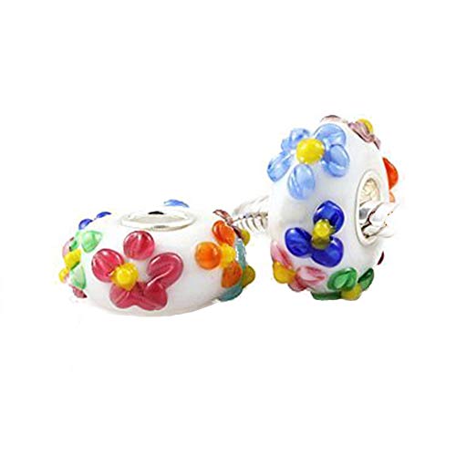 Andante-Stones - Original, Cuenta de Plata de Ley 925, Vidrio Murano, EL Mundo DE LOS Animales Flores + Saco de Organza