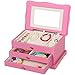 SONGMICS Girls Jewelry Box Pink Wooden Case Organizer with Mirror UJOW03P