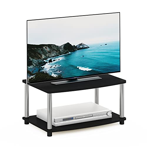 Image of Furinno Turn-N-Tube No Tools 2-Tier Elevated TV Stand, Stainless Steel Tubes, Americano /Chrome, 13191AMSS
