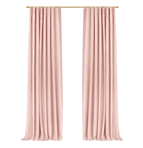 INOVADAY 100% Blackout Curtains for Bedroom, Black Out Curtains 84 Inch Long, Clip Rings Linen Blackout Drapes, Thermal Insulated Room Darkening for Living Room, 2 Panels - Blush Pink,W50xL84