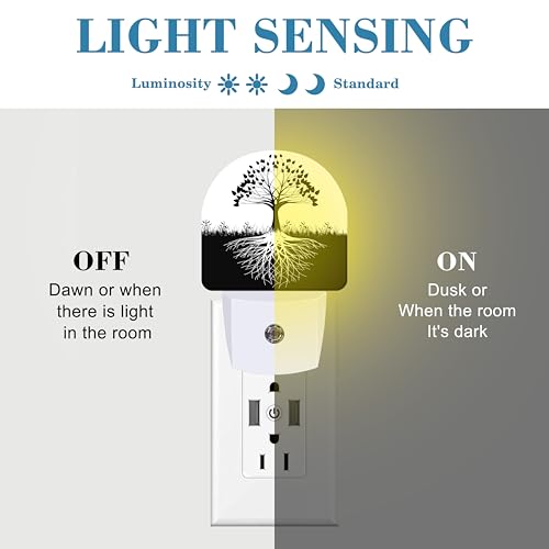 Image of Plug in Night Lights Black and White Tree of Life Nightlight Plug Into Wall Dusk to Dawn Sensor LED Night Light for Kid Girls Boys Women Decor, Hallway, Kitchen, Bathroom, Nursery, Stairs