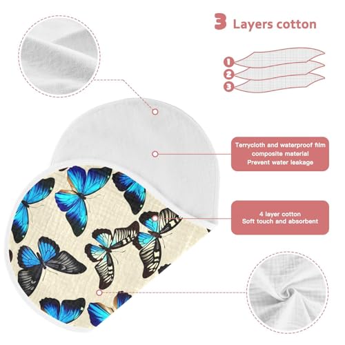 Blue Butterflies Muslin Burp Cloths for Baby 4-Layer Absorbent Cotton Large 22" x 11" Soft Spit Up Rags for Newborns Boys Girls, 2 Pack3