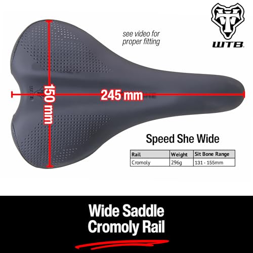 WTB Speed She Bike Seat (Saddle) Wide - Comfortable Thick Padding - Shock-Absorbing Base - Mountain, Urban & E-Bikes (Cromoly Rail)
