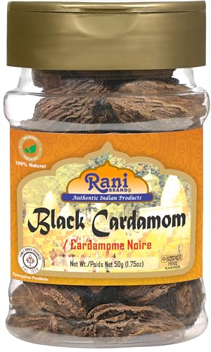 Rani Brand Authentic Indian Products - Rani Black Cardamom Pods (Kali Elachi) Whole Indian Spice 1.75oz (50g) PET Jar ~ Natural | Vegan | Gluten Friendly | NON-GMO | Kosher | Indian Origin ~ Smokey | Tsaoko | Cao Guo | Bach Dan Khau | Badi