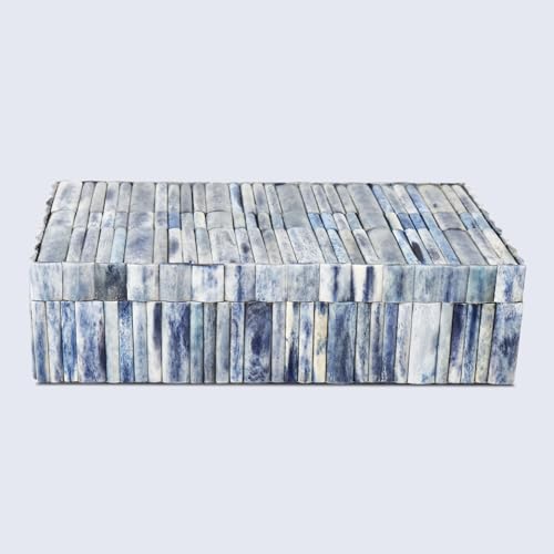 Image of Handicrafts Home Decorative Box - Handmade Jewelry Organizer Box with Lid - Keepsake Box for Home Decor, Jewelry, Accessories, Collectibles - Modern Wooden Storage Box - Ocean, 10X6X2.5 inch