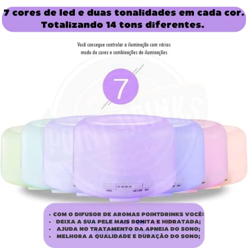 Difusor De Aromas Grande 500ml Umidificador De Ar e Ambiente Ultra Sônico Potente Temporizador ate 6