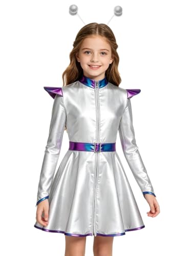 Disfraz de alienígena niña traje robot espacio exterior plata para adolescentes de 15 años 2