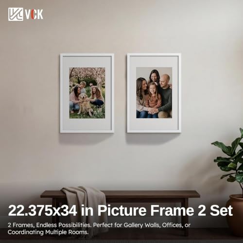 Image of VCK 22.375 x 34 Poster Frame 2 Pack, White Wood, A2 Mat, for Poster Print