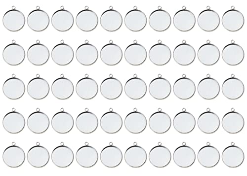 Shapenty Stainless Steel Round Bezel Blanks Pendant Trays For Earrings Bracelet Necklace Keychain Diy Craft Resin Glass Cabochon Jewelry Making Projects Christmas Gift Hanging Charms, 50Pcs (16Mm) #TOP8