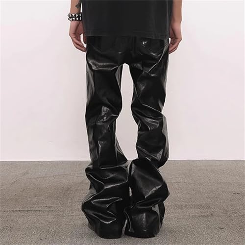 Men's Vintage Rock Style Pu Leather Pants Slim Fit Boot Cut Full Length American Fashion Trousers4