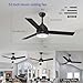 ASALL Black 52 Inch Ceiling Fan with RGB Dimming LED Light,with Music Bluetooth Speaker,with Remote Control,3-Speed Regulation, Reversible Motor,Timing,for Living Room,Bedroom,Restaurant