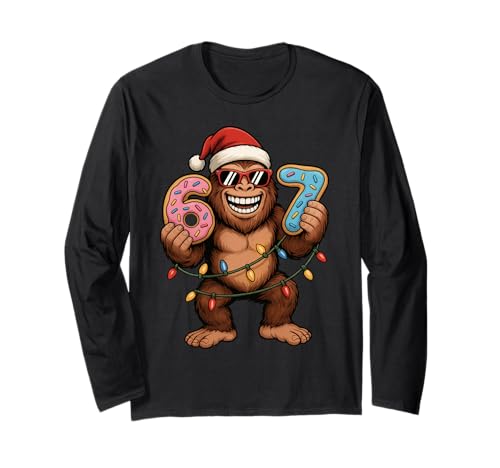 Funny 67 Meme Christmas Bigfoot for Kids Teens Long Sleeve T-Shirt