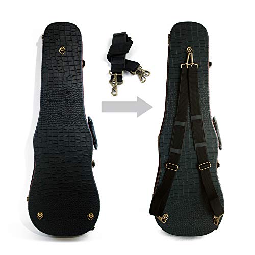 4/4 Full Size Violin Case, Plush Interior Wooden Hard Case With Hygrometer, Crocodile Pattern Leather Bulge Surface Case (Black) #TOP3