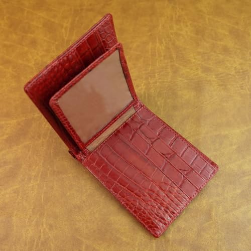 Image of Red Exotic Double Side Leather Bifold Wallet for Men, RFID Blocking Wallet