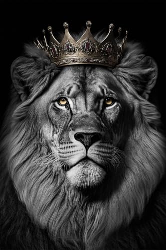 Poster lion royal noir et blanc | Décoration murale moderne salon et bureau 50x70 cm