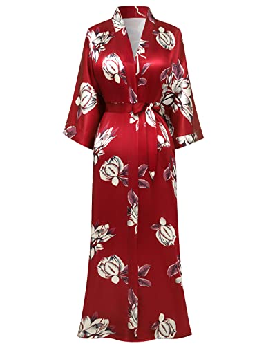 Prodesign Damen Lange Kimono Robe Floral bedruckter Bademantel Oleander Lightweight Cover up Cover