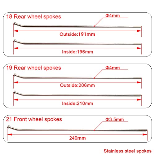Otom 19" Rear Wheel Spokes Kit Stainless Steel For Cr125R 2002-2007 ，Cr250R 2002-2007 ，Crf250R 2002-2020，Crf450R 2002-2020 (19" Rear Wheel For Honda) #TOP1