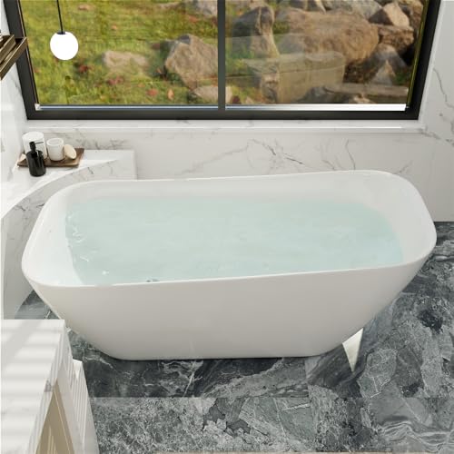 Image of Acrylic Freestanding Bathtub, Single Slipper Free Standing Tub, Soaking Tub with Integrated Slotted Overflow, Toe-Tap Chrome Drain, cUPC Certified, Glossy White