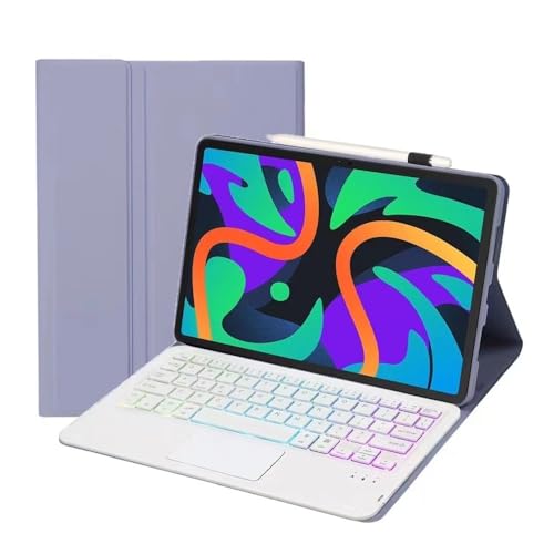 Funda Xiaomi Pad 5 con teclado RGB retroiluminado YSJX de cuero morado oscuro