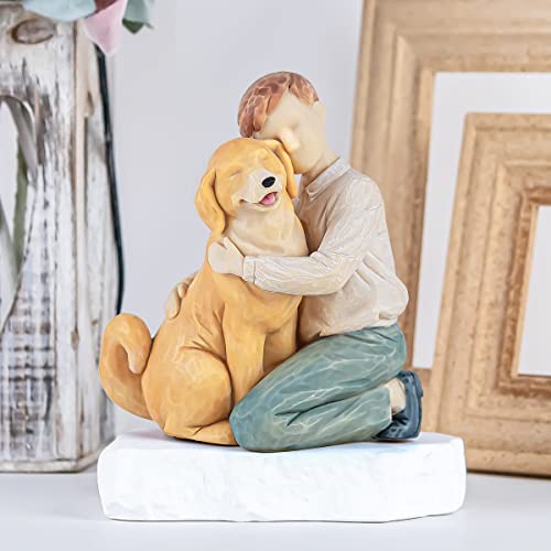 Aidlns Man Boy And Dog Figurine Memorial Gift - Golden Retriever Friendship Collectible Hand Sculpted Loss Of Dog Gifts For Dog Lovers (Joyful Friendship) #TOP6