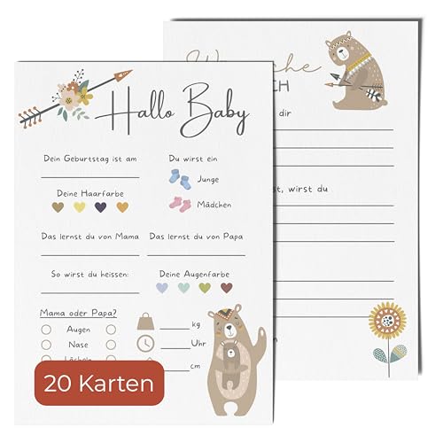 20 Ratespielkarten für Babypartys - Spiele für Gender-Reveal-Party und Babyshower, Tippkarten für Bâ€¦ – Miniatur
