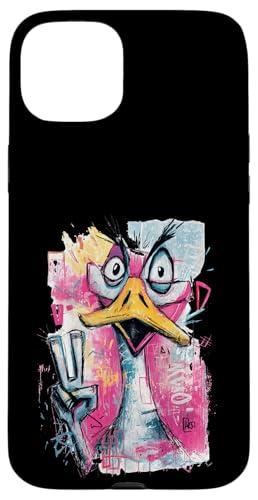 Funny Goose Peace �O���t�B�e�B �|�b�v �L�����N�^�[ �O���t�B�b�N �t�F�C�X�T�C�� �X�}�z�P�[�X iPhone 15 Plus �p