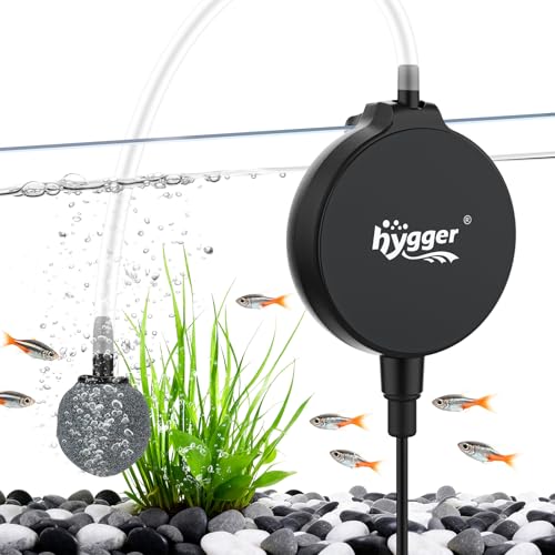 hygger 1.5 Watt Mini Aquarium Air Pump Quiet Aerator with Air Stone Tubing Suction Cup Clip Small Fish Tank Bubbler Oxygen Pump for 1 to 15 Gallon Betta Tank Fish Bowl Desk Small Tank (Black)