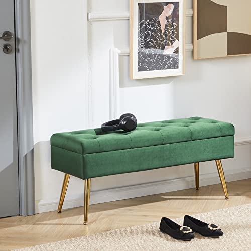Rucuken Storage Bench With Storage Bench For Bedroom End Of Bed Bench Foot Of Bed Bench Entryway Bench Storage Ottoman Bench 40" W X 13.8" D Dark Green Velvet Bench #TOP5