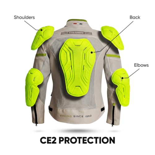 Image of TVS Racing Tech-Core Road Jacket for Men | CE2 armour <5kN at Shoulders Elbows and Back | 600D Chassis | 310gsm Vent Mesh | High-Vis Reflective Tech| YKK zippers