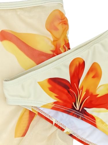 Image of Girl's 3 Piece Sets Floral Print Bikini Swimsuit High Waisted Bathing Suits with Beach Skirt Coverups