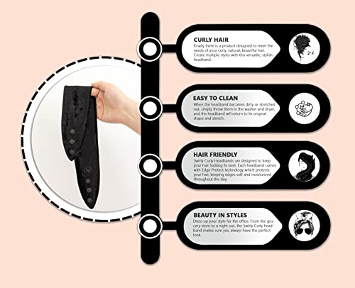 Swirlycurly Women’s Fashion Headband For Thick, Natural, Curly Hair | No-Slip, 3-Snap, Adjustable, Washable, Turban Headwrap (1 Pack, Black Velvet) #TOP3