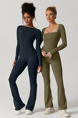 QINSEN-Womens-Sexy-Open-Back-Long-Sleeve-Flared-Bottom-Pants-Romper-Bodycon-Jumpsuit