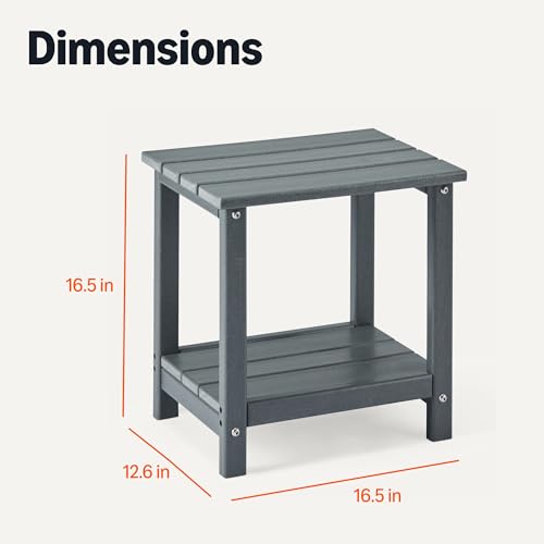 Amazon Basics Outdoor Patio Side Table with Lower Shelf, Weather-Resistant Stainless Steel Hardware, 16.5 x 12.6 x 16.5 Inches, Grey, 1-Pack - image 6