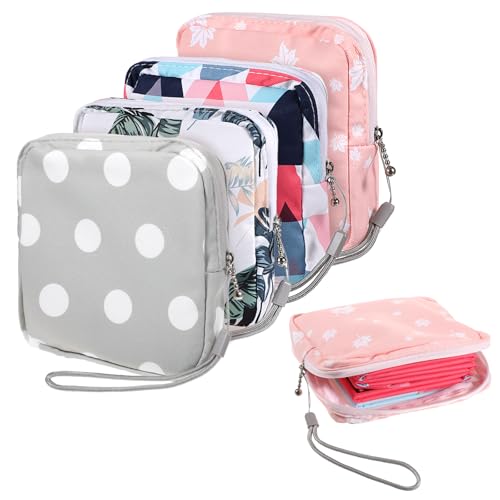 Image of Skrfren 4 Pack Portable Sanitary Napkin Storage Bags, Reusable Mini Pouch for Purse, Menstrual Period Bags, Feminine Care Period-Bags Kit