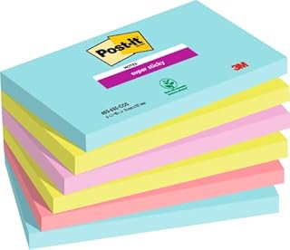 Post-it Super Sticky Notes Cosmic Color Collection, Pack of 6 Pads, 90 Sheets per Pad, 76 mm x 127 mm, Turquoise, Green, Pink Colors - Extra Sticky Notes For Note Taking, To Do Lists & Reminders