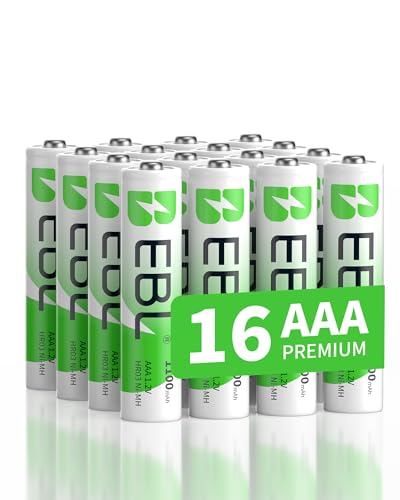 EBL AAA Akku 1100mAh 16 Stück - Typ NI-MH, 1.2V Batterien AAA Wiederaufladbar, Micro AAA Batterien