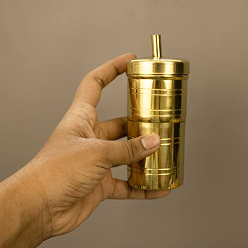 Image of Spillbox Traditional Brass 100ml Filter Coffee Maker, Brass, South Indian Drip Sytle Decoction Liquid Maker, Coffee Filter Vessel, Utensil- Vinsan Coffee Fliter Size 0- (Small)
