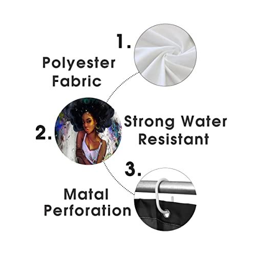4Pcs African American Shower Curtain Set With Rugs, Curly Hair Black Girl Motivational Shower Curtain, Polyester Waterproof Fabric Shower Curtain With Hooks ( African Women-Black1, 71"L X 71"W) #TOP2