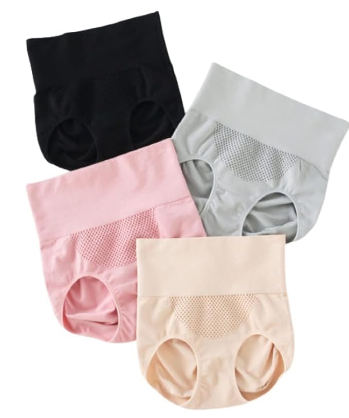 High Waist Tummy Control Briefs,Tummy Tucker Shapewear Panty for Women | Shaper Seamless Panty for Women, Seamless Mesh Panel Underwear, Pack of 4, Black Pink Grey Beige-image-33